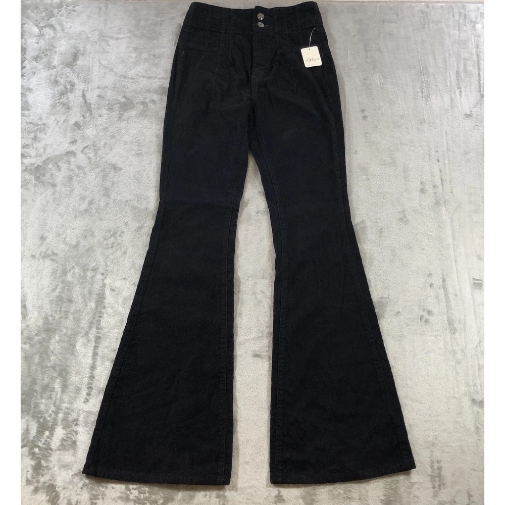 Free People Pants Womens 26 Black Corduroy Flare High Rise Stretch We The Free